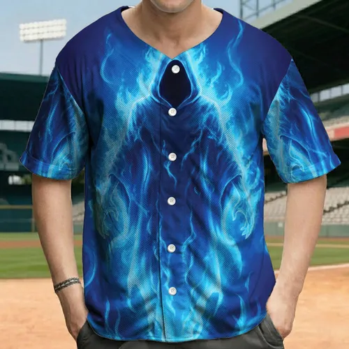 Ethereal Spectral Hooded Figure of Swirling Blue Cyan Energy - Mystical Fantasy Lover Gift Baseball Jersey