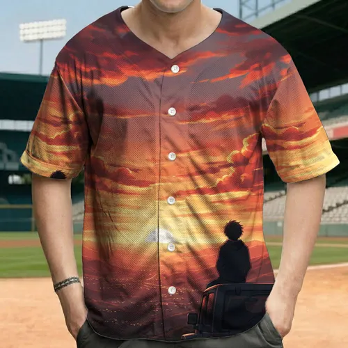 Off-Road Vehicle Figure Sunset Landscape - Travel Lover Gift Baseball Jersey
