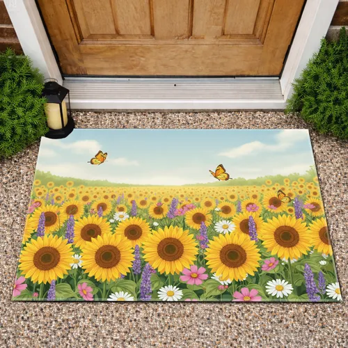 Golden Sunflowers Wildflowers Butterflies - Home Decor Gift for Garden Lover Doormat