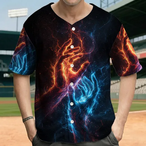 Abstract Fiery Blue Cosmic Hands Interwoven Energy Tendrils - Connection Symbol Gift Baseball Jersey