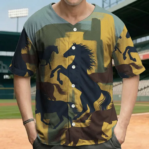 Horse Silhouettes Running Leaping Rearing - Equestrian Lifestyle Gift for Horse Riders Baseball Jersey