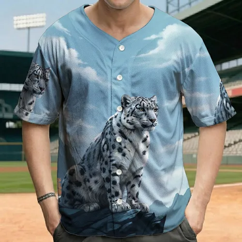 Majestic Snow Leopard Black Spots Rocky Cliffs Open Sky - Wildlife Lover Gift Baseball Jersey