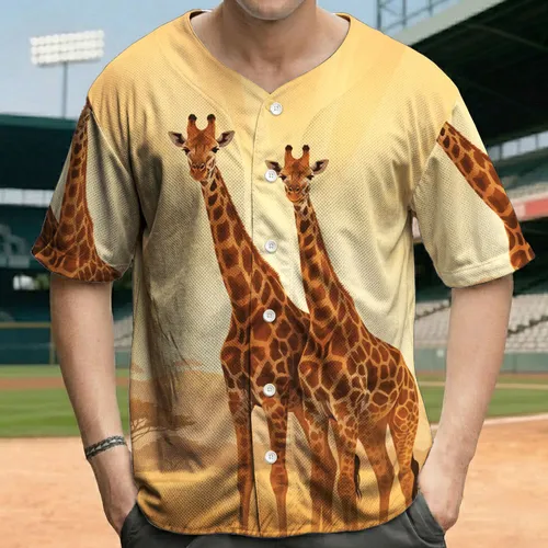 Majestic Adult Giraffes Golden Savanna Sunset - Wild African Landscape Lover Gift Baseball Jersey