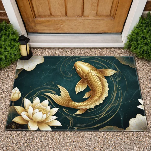 Koi Lotus Oriental Flowers - Home Decor Gift for Koi Lover Doormat