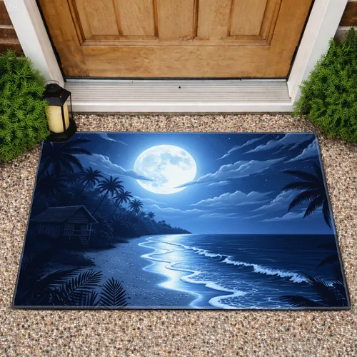Full Moon Tropical Beach Palm Trees Night Ocean - Home Decor Gift for Beach Lover Doormat
