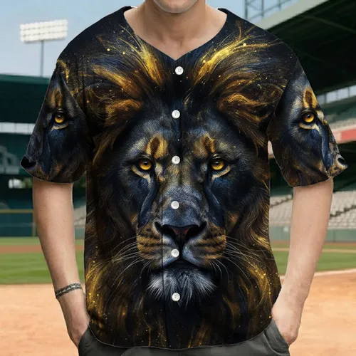 Lion Face Golden Eyes Midnight Blue Gold Mane Streaks Starlight - Wildlife Lover Gift Baseball Jersey