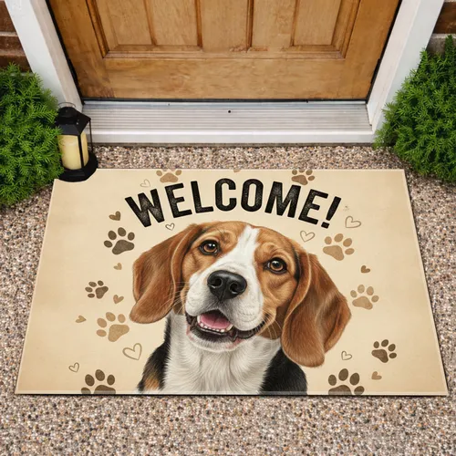 Beagle Dog Welcome Paw Prints - Warm Welcome Decor for Dog Lover Doormat