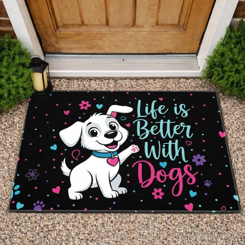 White Dog Life is Better With Dogs Paw Prints - Home Decor Gift for Dog Owners Doormat