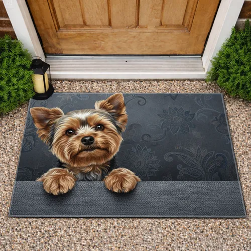 Yorkshire Terrier Dog Peeking Upwards - Everyday Home Decor Gift for Yorkie Owners Doormat