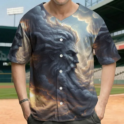 Majestic Cloud Deity Face Stormy Sky Golden Rays - Epic Fantasy Fan Gift for Fantasy Lover Baseball Jersey