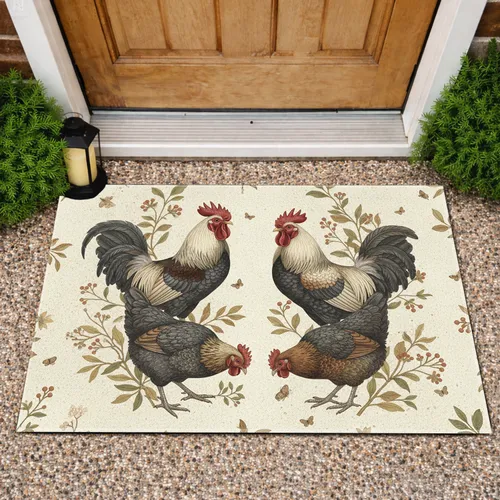Farm Chickens Roosters Wildflower Berries - Farmhouse Home Decor Gift for Poultry Lover Doormat