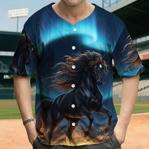 Majestic Dark Horse Cosmic Aurora Stars - Horse Lover Gift Baseball Jersey