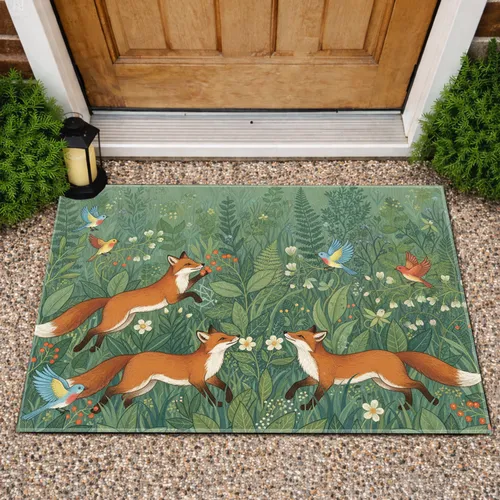 Foxes Birds Wild Garden Foliage Flowers Berries - Home Decor Gift Doormat