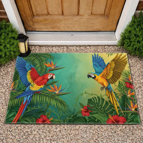 Blue Yellow Macaw Scarlet Macaw Tropical Birds - Exotic Wildlife Home Decor Gift Doormat