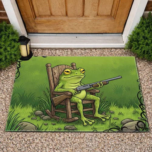Guard Frog Shotgun Rocking Chair - Home Decor Gift for Frog Lover Doormat