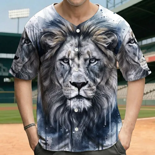 Majestic Big Cat Lion Head Mane Blue Streaks - Wildlife Lover Gift for Safari Fan Baseball Jersey