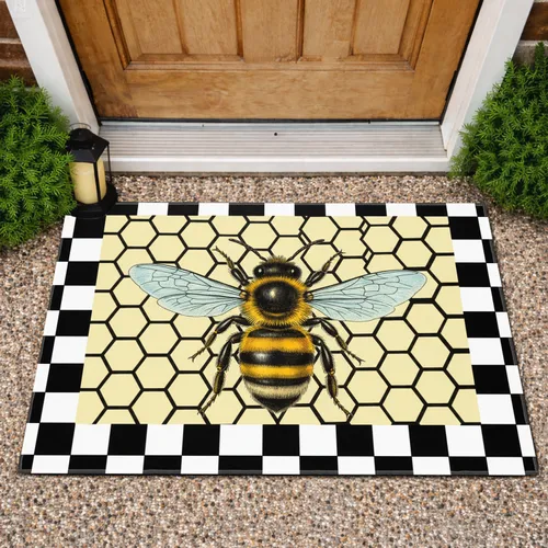Honeybee Honeycomb Checkerboard Frame - Wildlife Lover Home Gift Doormat