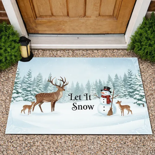 Stag Reindeer Snowman 'Let It Snow' - Christmas Holiday Home Decor Gift Doormat