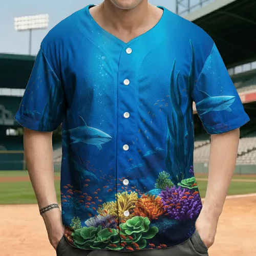 Underwater Marine Life Coral Reef with Shark Fish - Ocean Lover Gift Baseball Jersey