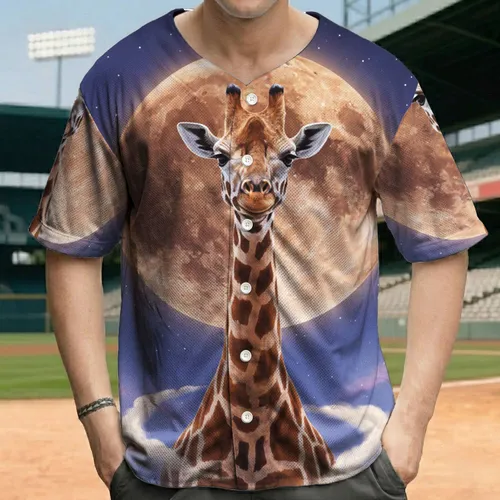 Majestic Giraffe Glowing Moon Ethereal Cosmic Sky - Wildlife Night Sky Lover Gift Baseball Jersey