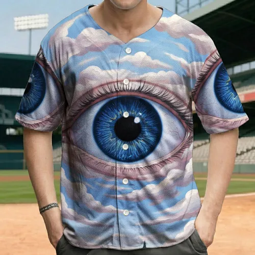 Human Eye Swirling Clouds Cypress Trees - Visionary Lifestyle Gift Baseball Jersey