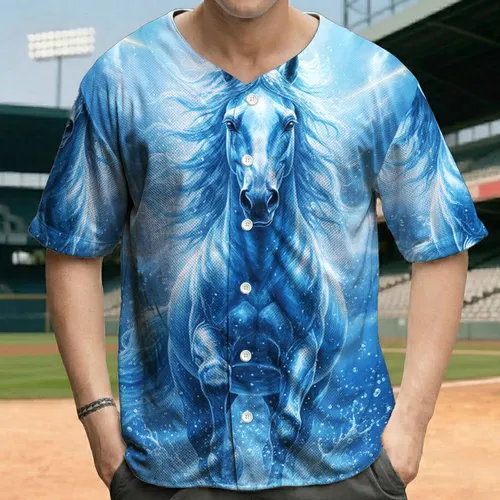 Dynamic Swirling Blue Water Ice Horse Charging - Fantasy Lover Gift for Horse Lovers Baseball Jersey