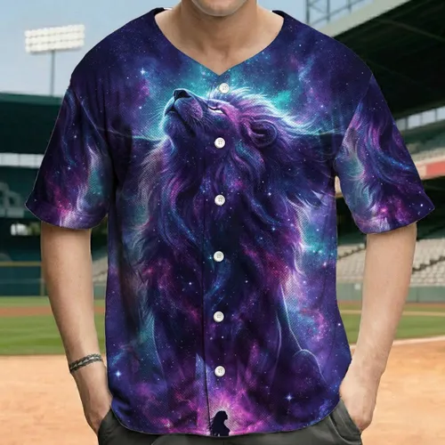 Majestic Lion Woman Cosmic Nebula Starry Portal Silhouette - Cosmic Fantasy Gift Baseball Jersey
