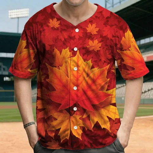 Richly Colored Dense Autumn Maple Leaves - Fall Season Apparel Baseball Jersey