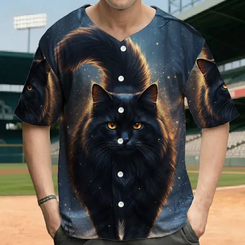 Long-Haired Black Cat Snow-Dusted Thicket with Icy Ground - Cat Lover Gift Baseball Jersey
