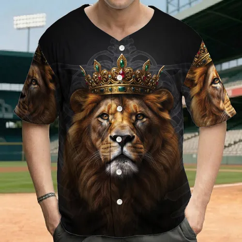Majestic Lion Head Ornate Gold Crown Eerie Skeletal Ribcage - Fantasy Lover Gift Baseball Jersey