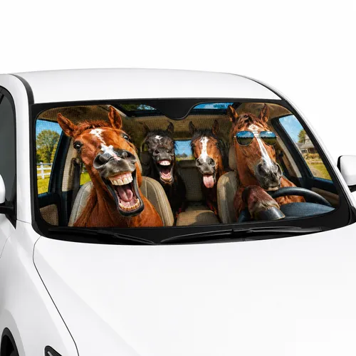 Front Windshield Glasses Wearing Galloping Horse - Car Interior Upgrade for Horse Lover Car Sunshade