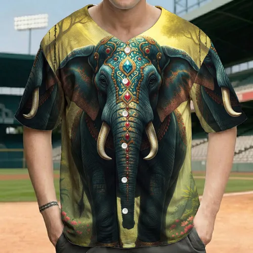 Ceremonial Elephant Jungle Scene - Wildlife Lover Gift for Elephant Lover Baseball Jersey