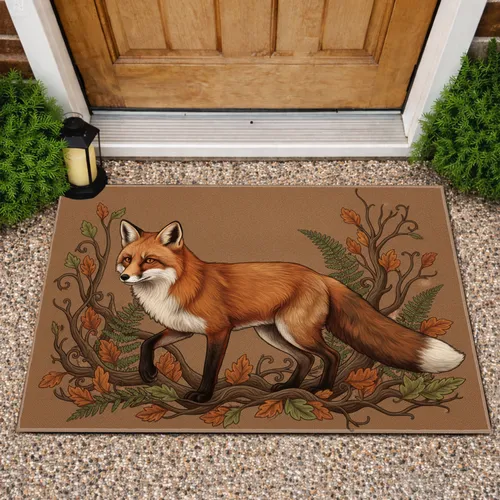Majestic Red Fox Lush Forest Floor Autumn Foliage - Wildlife Lover Home Decor Gift Doormat