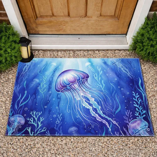 Luminous Jellyfish Kelp Seaweed Swirling Ocean - Home Decor Gift for Ocean Lovers Doormat