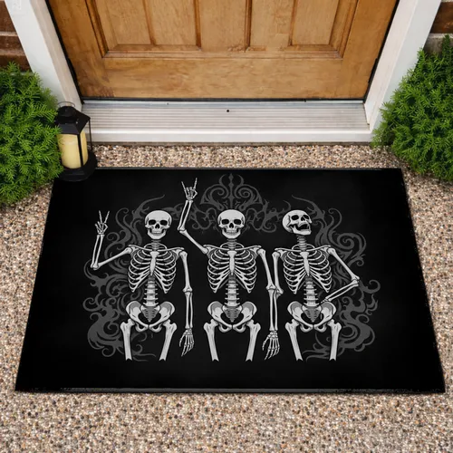 Gothic Skeletons Peace Sign Rock Roll - Halloween Home Decor Gift Doormat