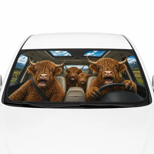 Highland Cow Humorous Vehicle Decor - Commute Travel Essentials for Men New Car Owners Car Sunshade