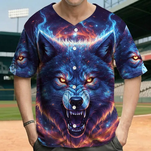 Snarling Wolf Head Glowing Eyes Ethereal Fire Deep Space Nebula - Cosmic Lover Gift Baseball Jersey