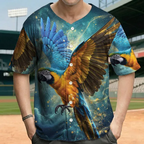 Deep Navy Blue Gold Teal Macaw Wings Cosmic Galaxy Star - Gift for Bird Lover Baseball Jersey