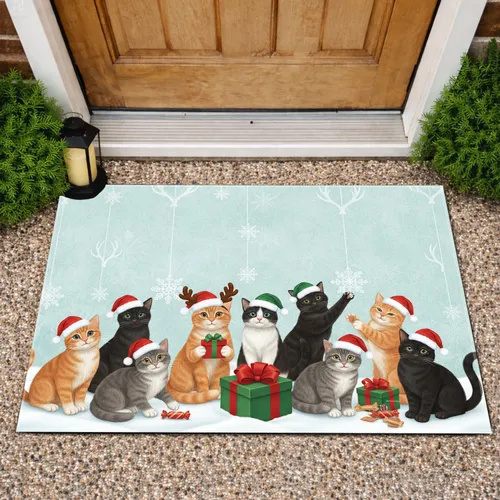 Cats Santa Hats Reindeer Antlers Gifts - Holiday Home Decor for Cat Lover Doormat