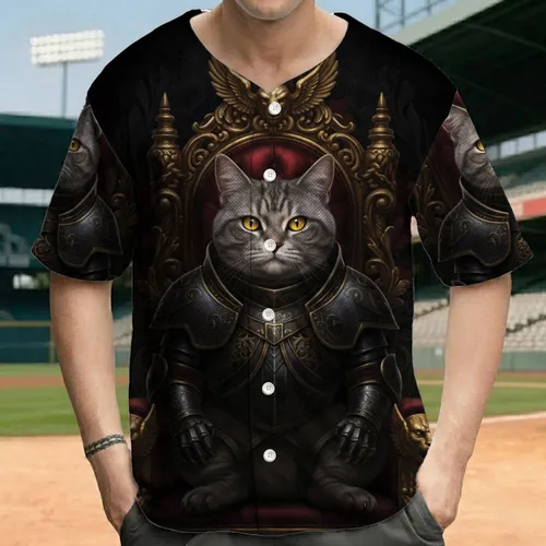 Majestic Gilded Fantasy Cat on Baroque Throne - Dark Fantasy Lover Gift Baseball Jersey