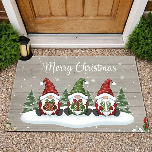Merry Christmas Gnomes Gifts Snowdrift Pine Trees Snowflakes - Christmas Home Decor Gift Doormat