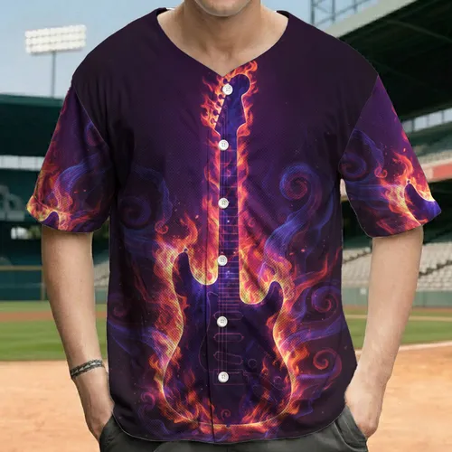 Electric Guitar Fire Smoke - Music Lover Gift for Guitarist Baseball Jersey