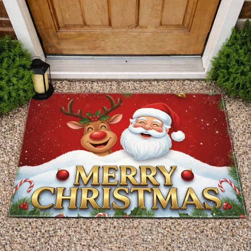 Merry Christmas Reindeer Santa Snowdrift - Christmas Holiday Home Decor Doormat