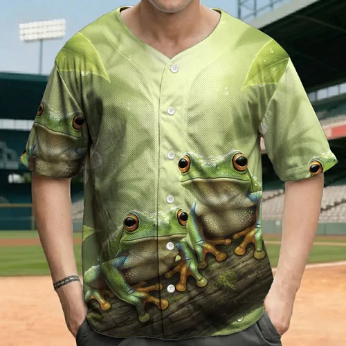 Green Tree Frogs Mossy Branch Blossoms - Wildlife Lover Gift for Frog Lover Baseball Jersey