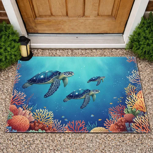 Three Sea Turtles Coral Reef - Wildlife Lover Home Decor Gift Doormat