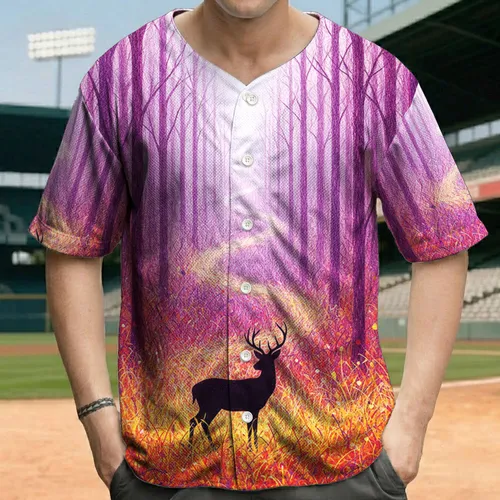 Lavender Deer Silhouette Ethereal Forest Wildflower Path - Wildlife Lover Gift Baseball Jersey