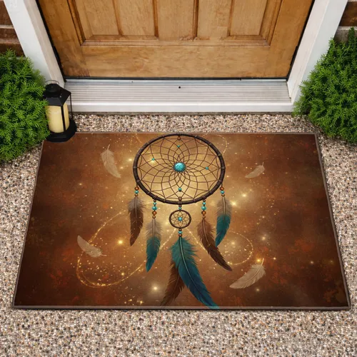 Dreamcatcher Feathers Turquoise Gemstone - Boho Lifestyle Home Decor Gift Doormat