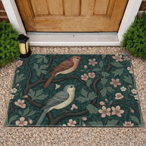Perched Birds Botanical Branches Wildflowers - Home Decor Gift for Bird Watchers Doormat