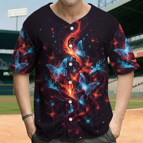 Glowing Butterflies Floral Flame Structures Tendrils Embers - Fantasy Lover Gift Baseball Jersey