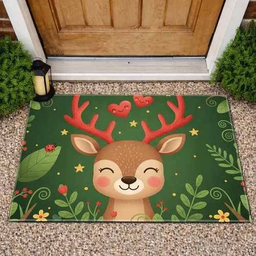 Deer With Red Antlers Botanical Foliage - Home Decor Gift for Wildlife Lover Doormat